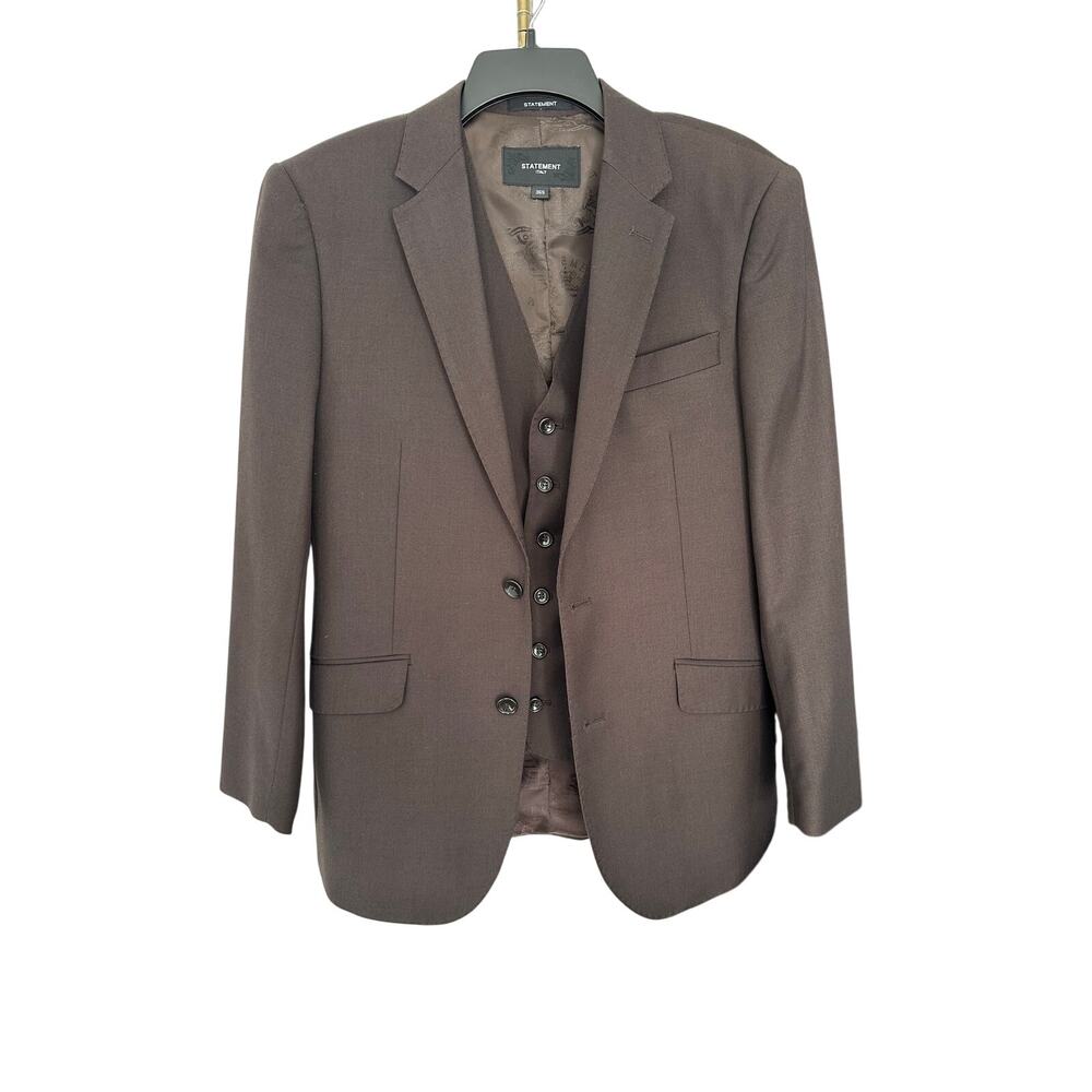 EUC Statement Italy Exclusive 2-Button Jacket Super 150s w/Vest Brown Sz 36S